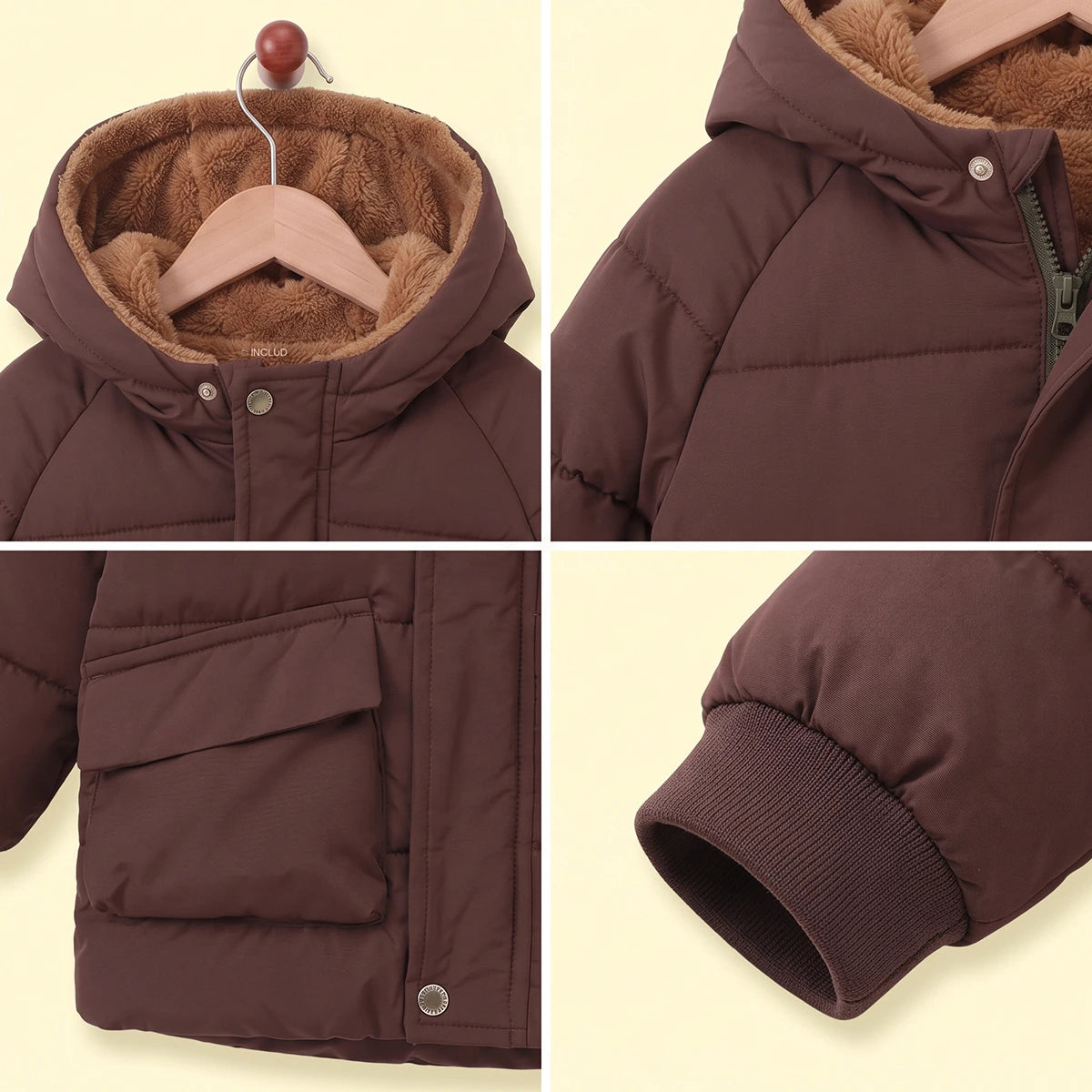 Boys Dark Brown Fur Hooded Puffer Jacket Coats & Jackets