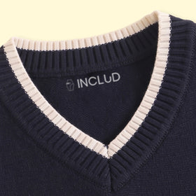 Boys Navy Blue Jacquard V-Neck Sweater Vest Sweaters & Cardigans