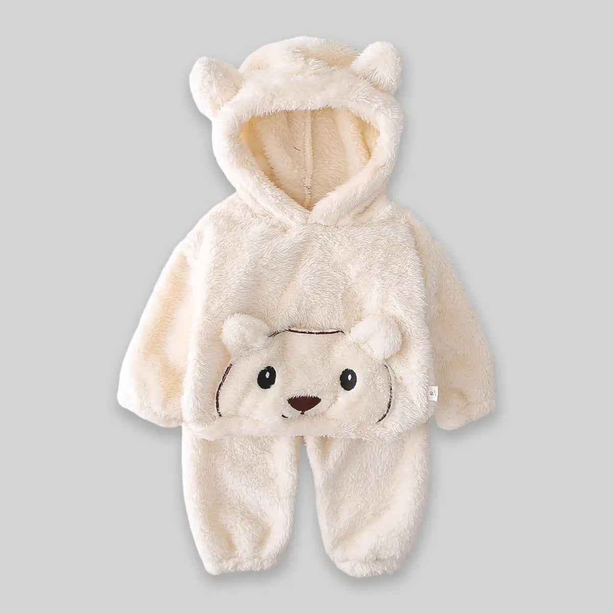 Boys Off White Fleece Bear Themed Hoodie With Jogger Sets Sets