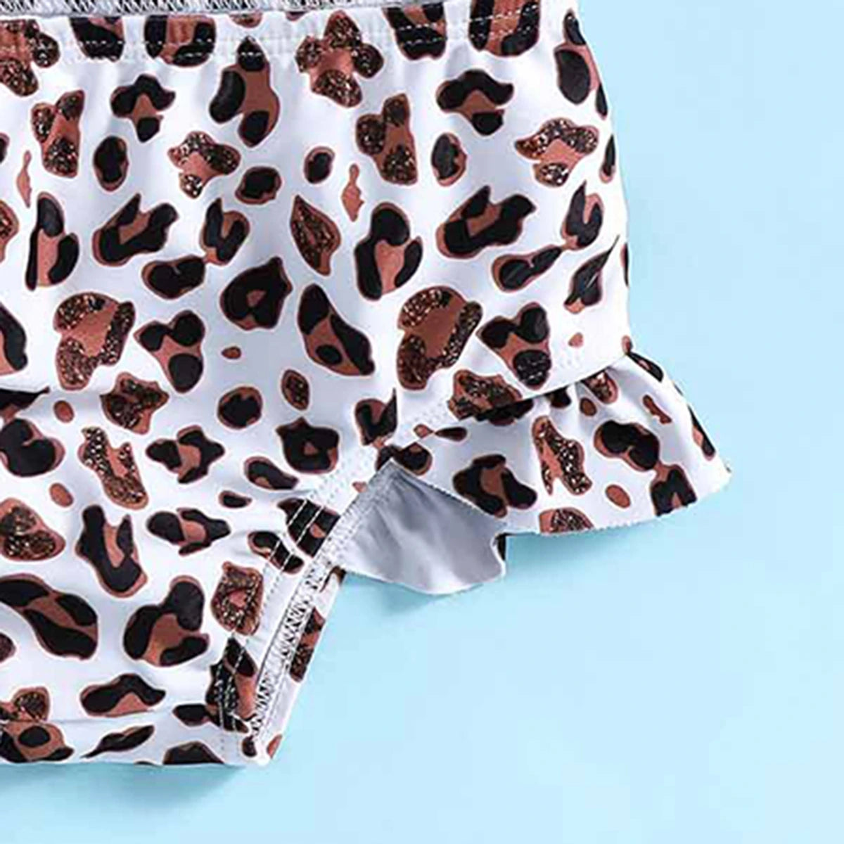 Girls White Leopard Print Top With Briefs Swimwear Sets Sets