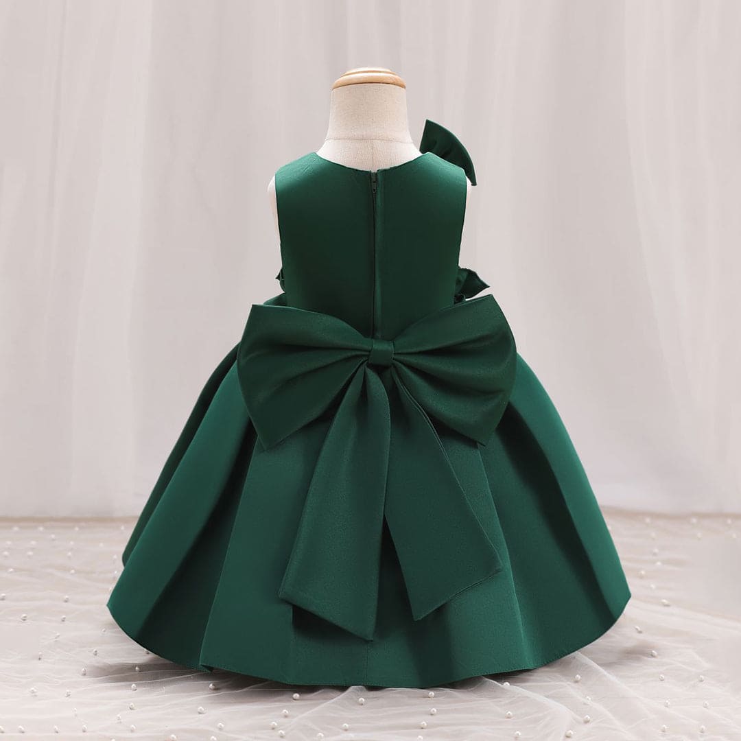 Girls Bow Applique Pleated Party Wear Dress Party Dresses   