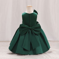Girls Bow Applique Pleated Party Wear Dress Party Dresses   