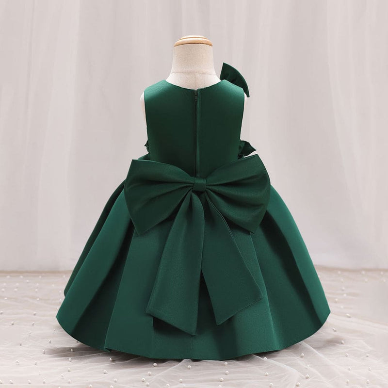 Girls Bow Applique Pleated Party Wear Dress Party Dresses   