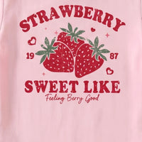 Girls Pink Strawberry Print Short Sleeve T-Shirt Tshirts