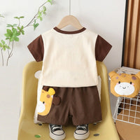 Boys Brown Giraffe Graphic Short Sleeves T-Shirt With Elasticated Shorts Sets Sets