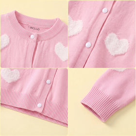 Girls Pink Self Heart Design Winter Cardigan Sweaters & Cardigans