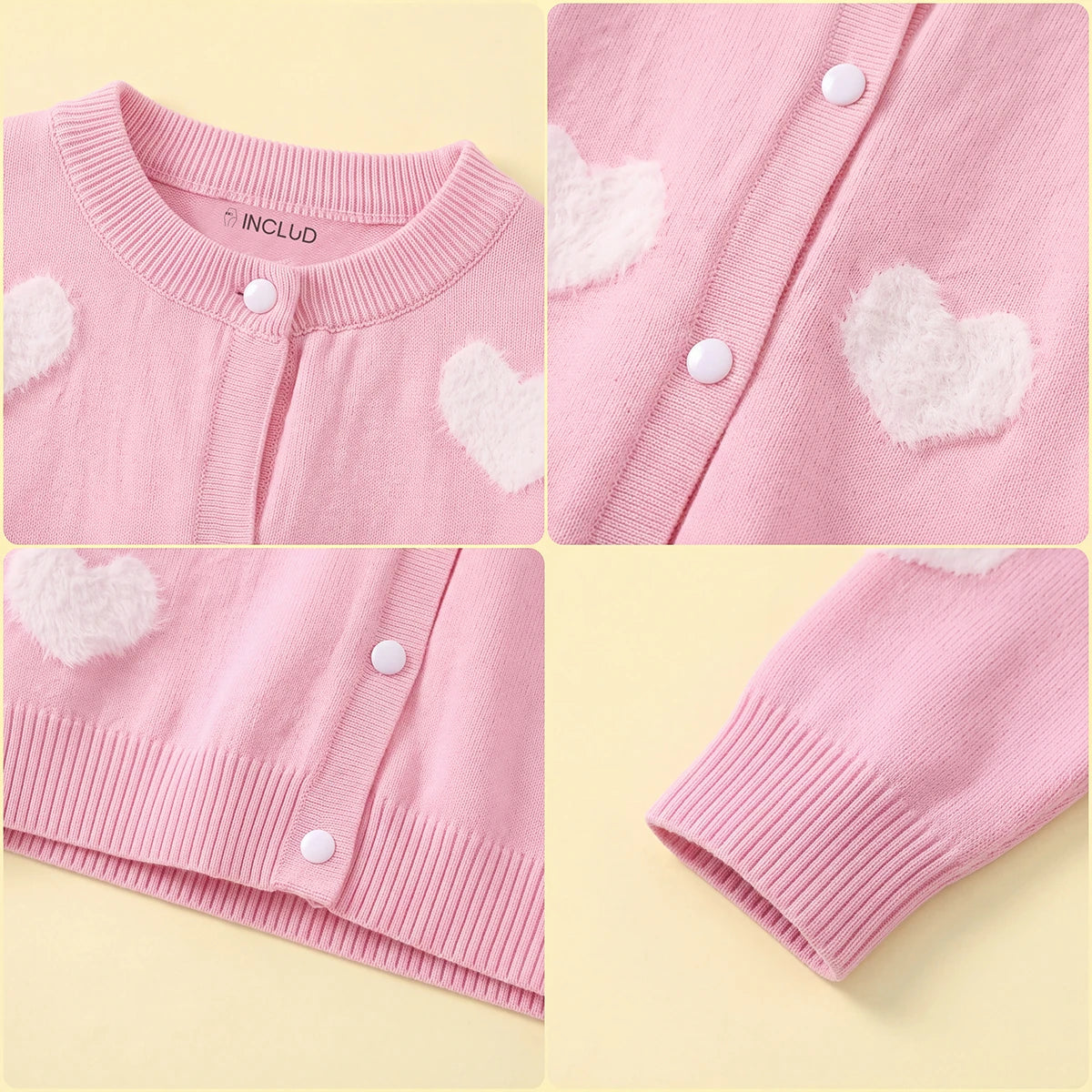 Girls Pink Self Heart Design Winter Cardigan Sweaters & Cardigans