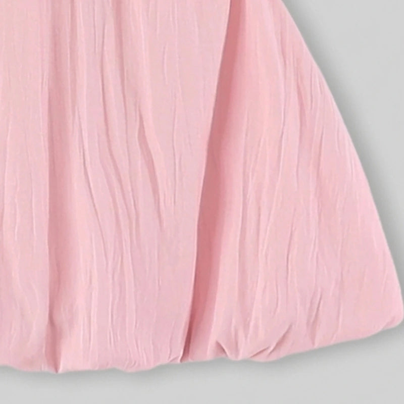 Girls Pink Kitty Applique Peter Pan Collar Balloon Dress Casual Dresses
