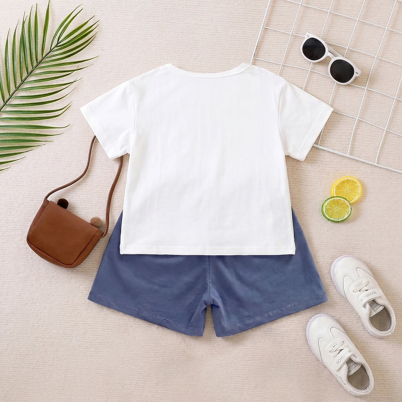 Boys White Short Sleeve T-Shirt With Elasticated Shorts Sets 2 pc. Sets