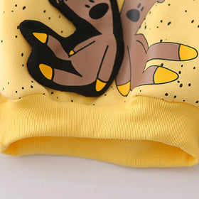 Girls Yellow Bear Cartoon Printed Sweatshirt With Jogger Sets Sets