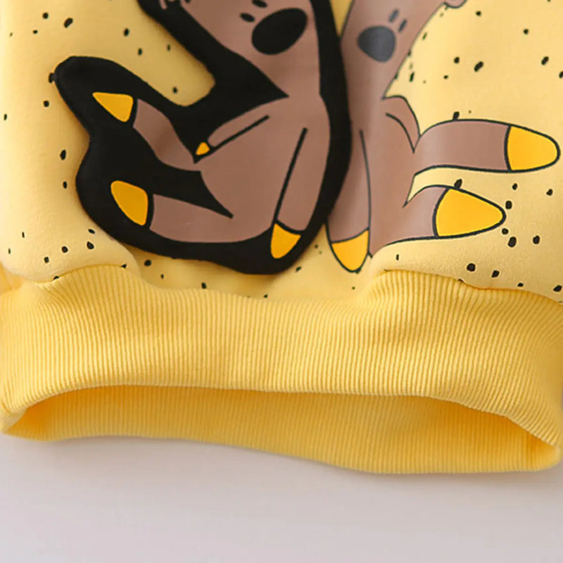 Girls Yellow Bear Cartoon Printed Sweatshirt With Jogger Sets Sets