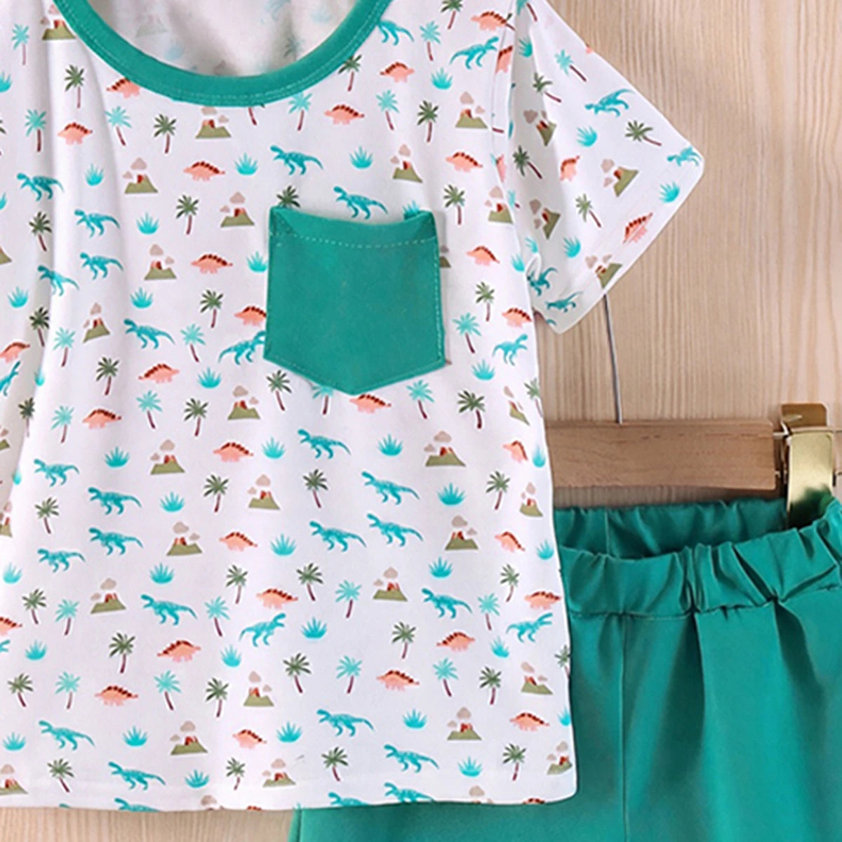 Boys Green Palm Print Short Sleeve T-Shirt With Shorts Sets 2 pc. Sets