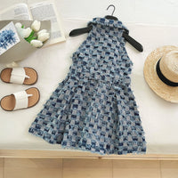 Girls Blue Checked Distressed Sleeveless A-Line Dress Casual Dresses