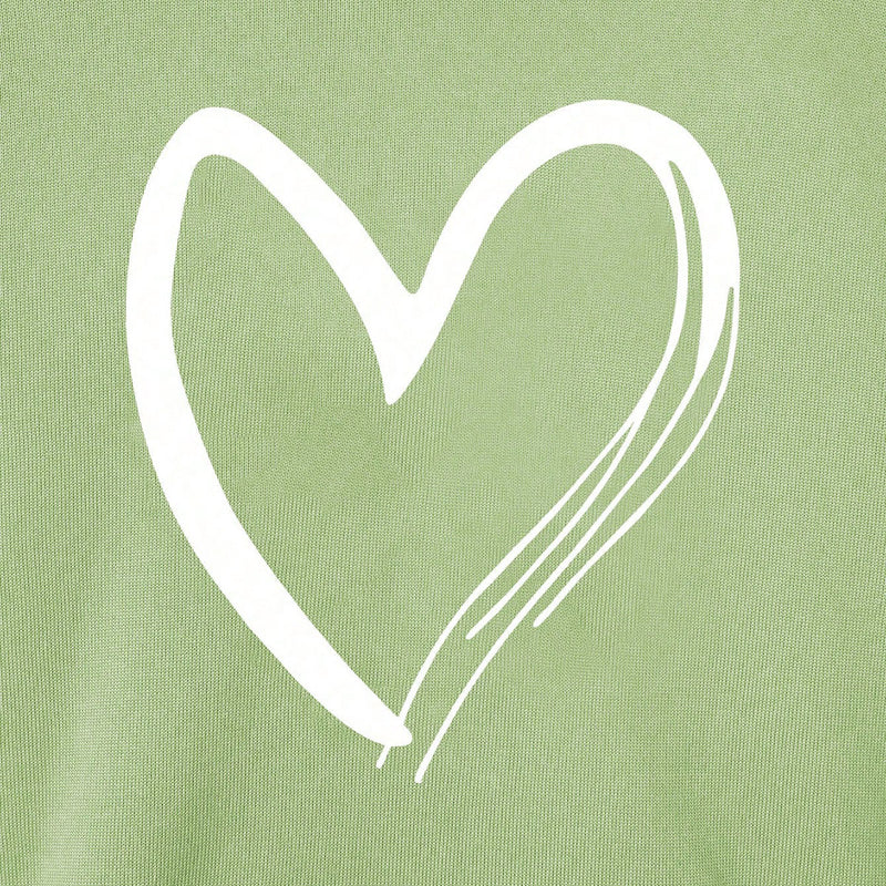 Girls Light Green Heart Printed Hooded Sweatshirt Sweatshirts & Hoodies