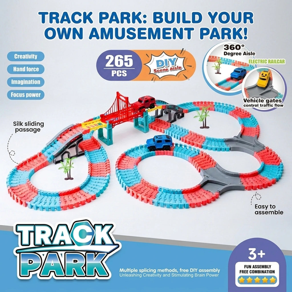 265 PCS DIY Flexible -Electric Rail Car Track with Suspension Bridge- STEM Educational Toy for Boys & Girls Trending Accessories