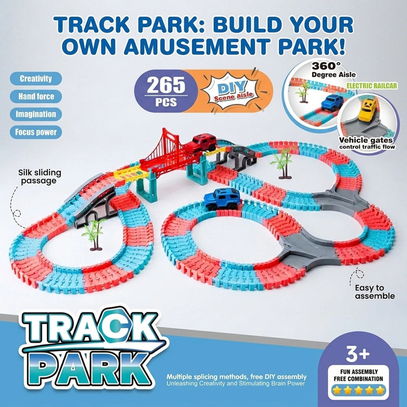265 PCS DIY Flexible -Electric Rail Car Track with Suspension Bridge- STEM Educational Toy for Boys & Girls Trending Accessories