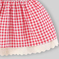 Girls Red Checked Mushroom Embroidered Fit & Flare Dress Casual Dresses