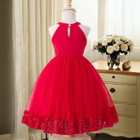 Girls Red Sequin Embellished Sleeveless Fit & Flare Dress Casual Dresses