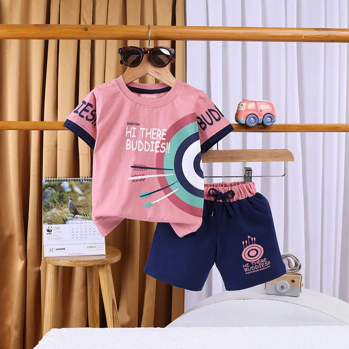 Boys Pink Graphic Short Sleeve T-shirts With Elasticated Shorts Sets Sets Pink 1-1.5 Y