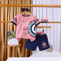 Boys Pink Graphic Short Sleeve T-shirts With Elasticated Shorts Sets Sets Pink 1-1.5 Y