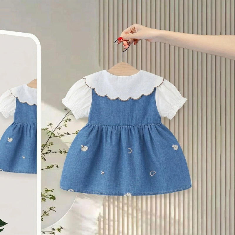 Girls Blue Embroidered Fit & Flare Dress Casual Dresses