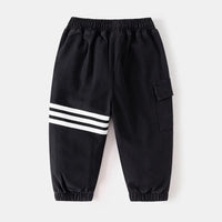 Boys Black Three Stripes Print Cargo Pants Pants