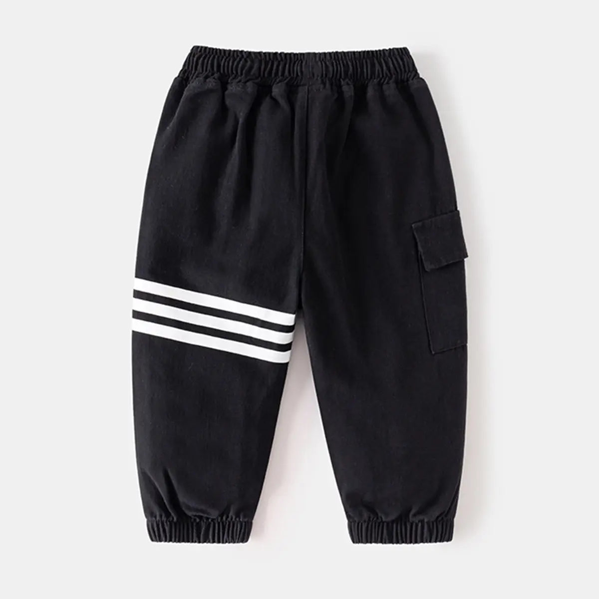 Boys Black Three Stripes Print Cargo Pants Pants