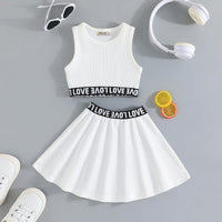 Girls White Sleeveless Crop Top with Flared Skirt Set 2 pc. Sets White 2-3 Y
