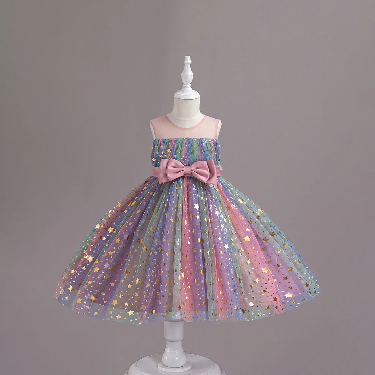 Girls Pink Star Foil Print Sleeveless Fit & Flare Party Wear Dress Party Dresses Pink 2-3 Y