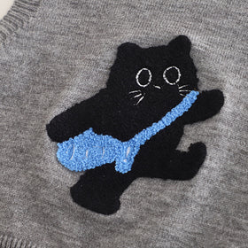 Boys Blue Cat Applique Sweater Vest With Shirt and Pant Set 3 pc. Sets