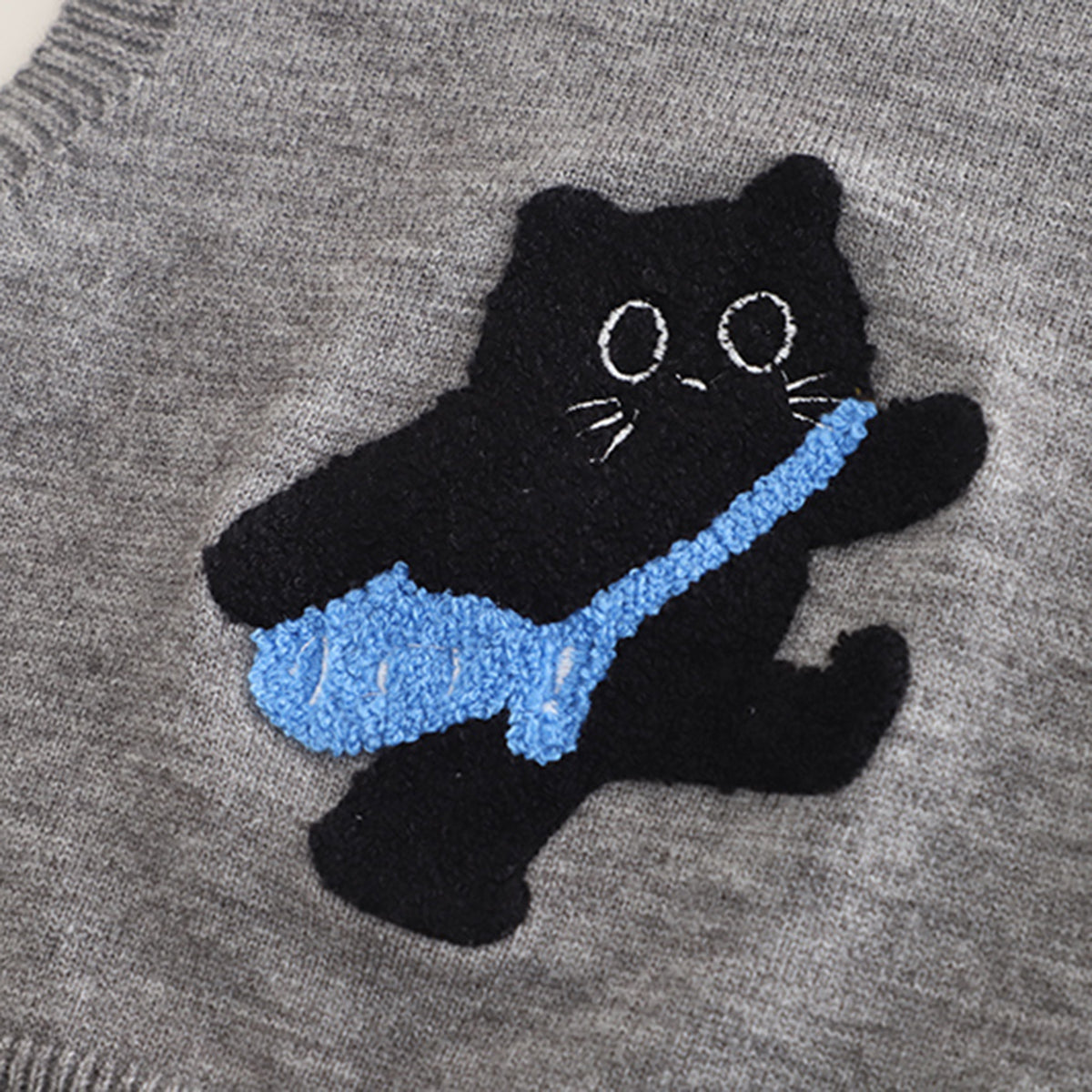 Boys Blue Cat Applique Sweater Vest With Shirt and Pant Set 3 pc. Sets
