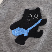 Boys Blue Cat Applique Sweater Vest With Shirt and Pant Set 3 pc. Sets