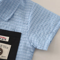 Boys Light Blue Checked Short Sleeves Shirt With Denim Shorts Set Sets
