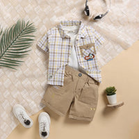 Boys Yellow Checked Applique Shirt With Elasticated Shorts Sets 2 pc. Sets Yellow 0-3 M