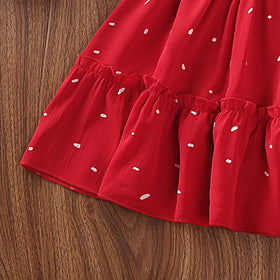Girls Red Polka Dot Print Smocked Puff Sleeve Fit & Flare Dress Casual Dresses