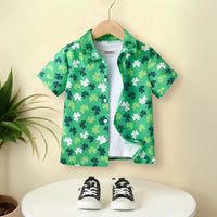 Boys Green Floral Printed Short Sleeves Shirt Shirts Green 3-4 Y