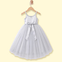 Girls Light Grey Floral Applique Sleeveless Fit & Flare Dress Party Dresses