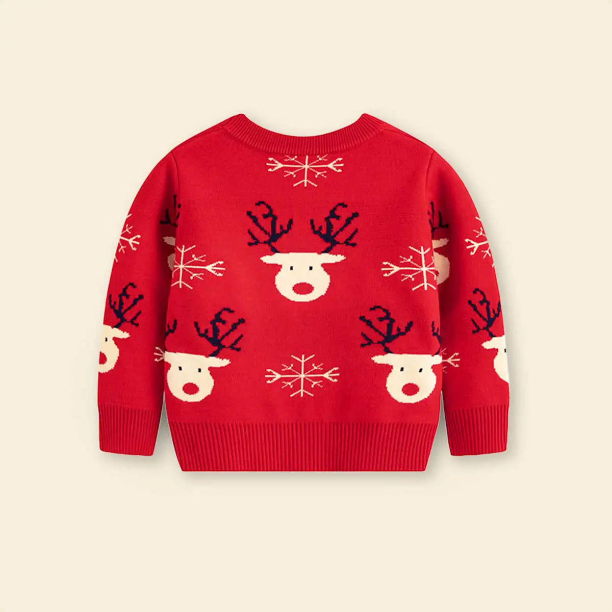 Boys Red Sweater With Self-Design Reindeer Face Patterns Sweaters & Cardigans