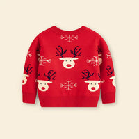 Boys Red Sweater With Self-Design Reindeer Face Patterns Sweaters & Cardigans