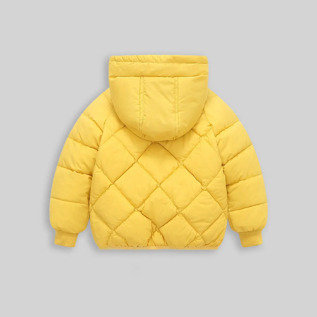Boys Yellow Hooded Zip-up Puffer Jacket With Long Sleeves Coats & Jackets