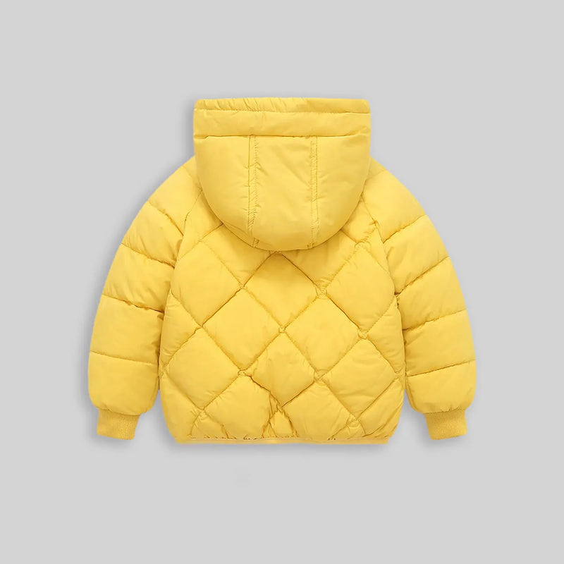 Boys Yellow Hooded Zip-up Puffer Jacket With Long Sleeves Coats & Jackets