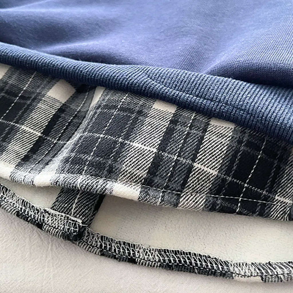 Boys Navy Blue Checked Regular Sweatshirt With Denim Trouser Sets 2 pc. Sets