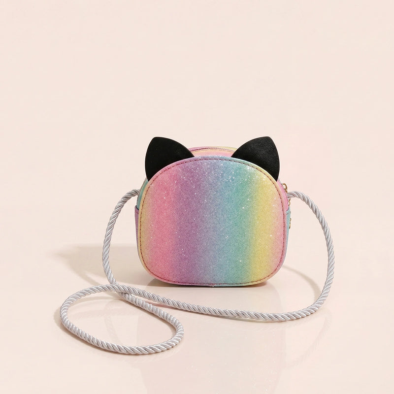 Girls Multicolor Cat Motif Glitter Print Sling Bag Sling Bags