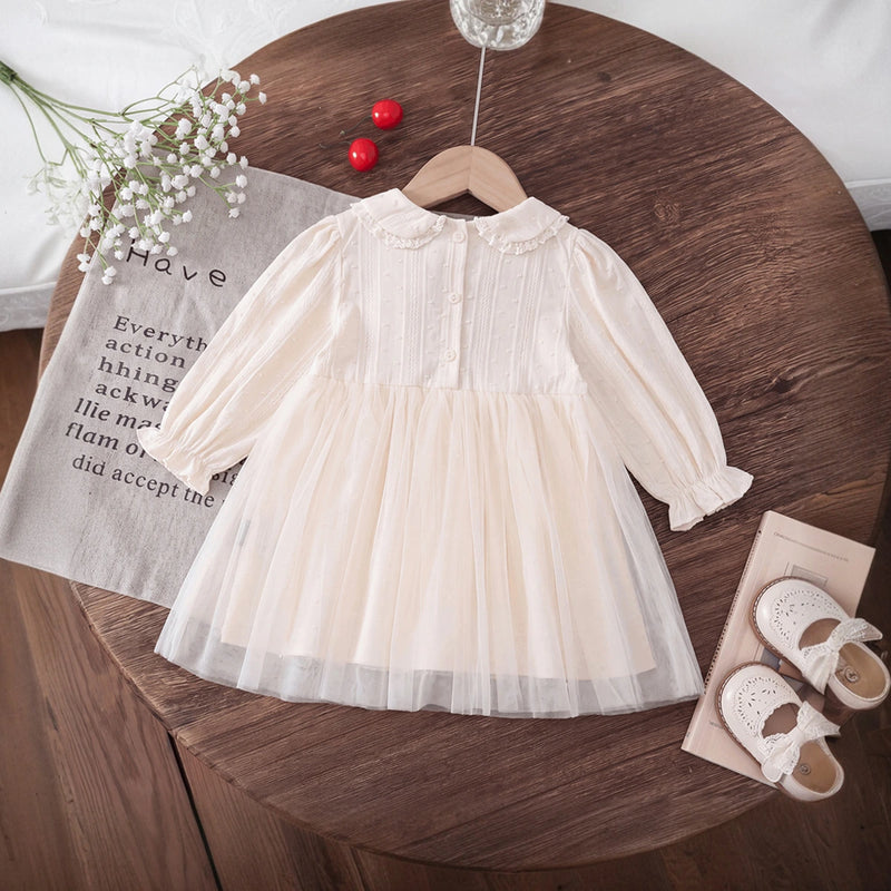 Girls Off White Bunny Embroidered Puff Sleeve A-line Dress Casual Dresses