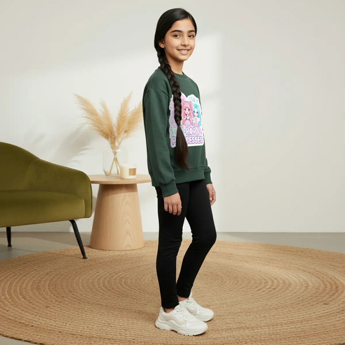 Girls Green K-Pop Princesses Graphics Sweatshirt Sweatshirts & Hoodies
