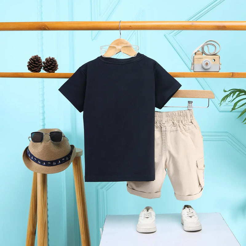 Boys Navy Printed T-Shirt With Elasticated Shorts Sets 2 pc. Sets