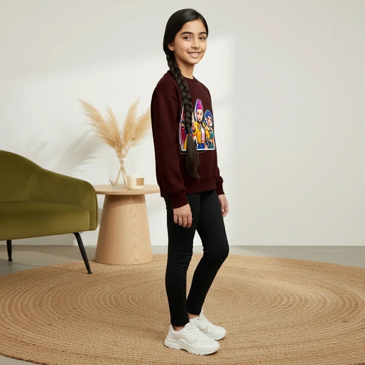 Girls Maroon K-Pop Graphics Sweatshirt Sweatshirts & Hoodies