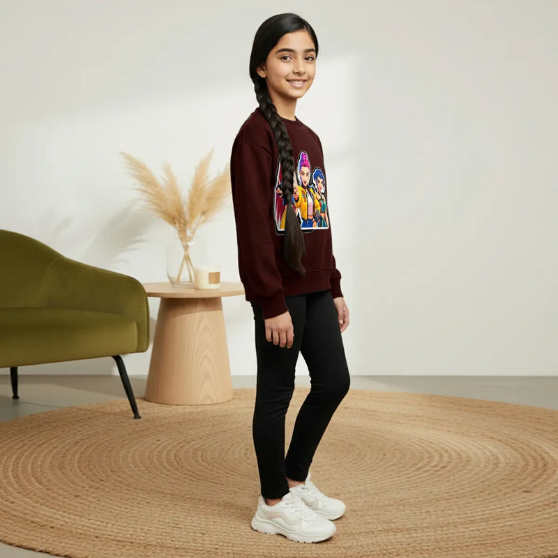 Girls Maroon K-Pop Graphics Sweatshirt Sweatshirts & Hoodies