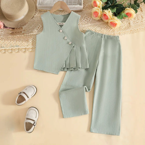 Girls Green Sleeveless Top With Pants Co-ord Sets Sets Green 2-3 Y