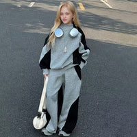 Girls Dark Grey Colorblocked High Neck Sweatshirt With Pants Sets 2 pc. Sets Dark Grey 5-6 Y